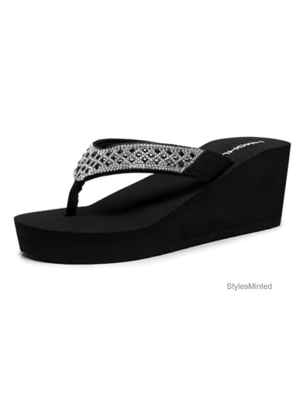 Women's Rhinestone Platform Flip Flops Wedge Sandals Cushion Thong Beach Shoes